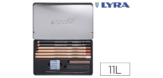 Lapices lyra rembrandt monocromo con accesorios para esbozos caja metalica de 11 unidades