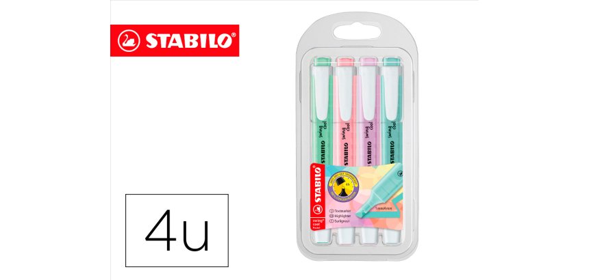 Rotulador stabilo fluorescente swing cool color pastel bolsa de 4 unidades colores surtidos