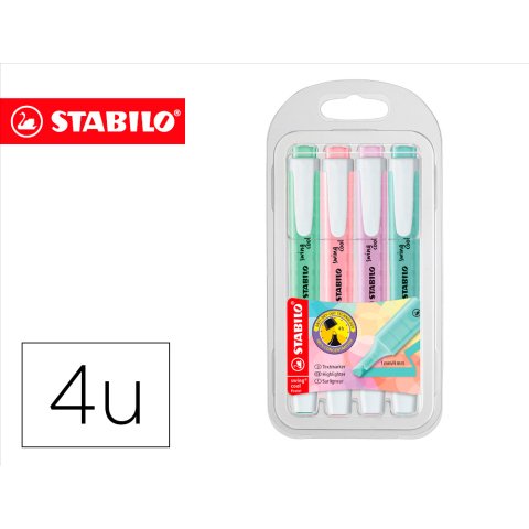 Rotulador stabilo fluorescente swing cool color pastel bolsa de 4 unidades colores surtidos
