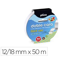 Cinta adhesiva plico doble cara facil uso 50 mt x 12/18 mm
