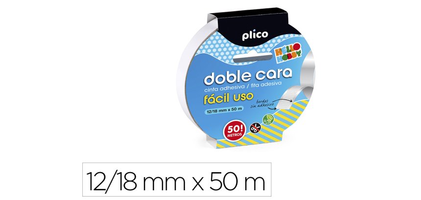 Cinta adhesiva plico doble cara facil uso 50 m x 12/18 mm