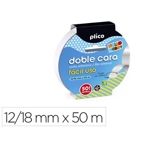 Cinta adhesiva plico doble cara facil uso 50 m x 12/18 mm