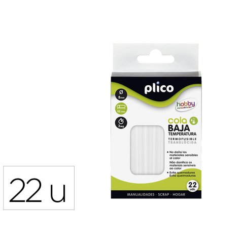 Barra termofusible plico cola baja temperatura 8 mm de diametro x 95 mm de alto blister de 22 unidades