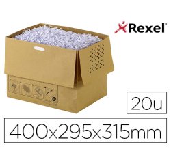 Bolsa de residuos rexel reciclable para destructora auto+300x capacidad 40 l pack de 20 unidades 400x295x315 mm