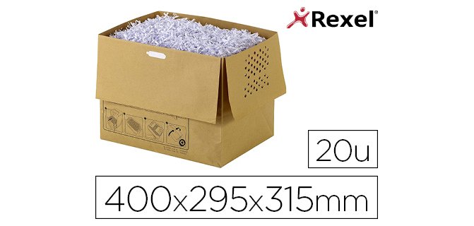 Bolsa de residuos rexel reciclable para destructora auto+300x capacidad 40 l pack de 20 unidades 400x295x315 mm