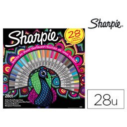 Rotulador sharpie permanente punta fina caja de 28 unidades colores surtidos