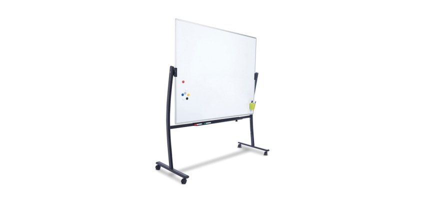 Pizarra blanca rocada vitrificada magnetica con soporte volteable doble cara 90x120 cm