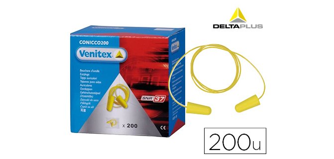 Protector auditivo delta plus conico con cordon caja 200 pares