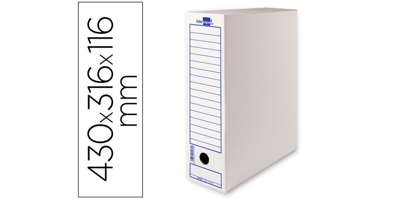 Caja archivo definitivo liderpapel 106 listados de ordenador carton reciclado 325g/m2 blanco 430x116x316 mm