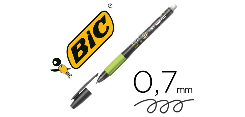 Boligrafo bic gelocity illusion borrable negro punta de 0,7 mm