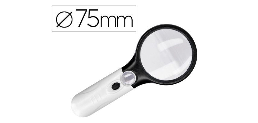 Lupa q-connect electrica aro abs 75 mm 3 aumentos 3 bombillas led lente 70 mm