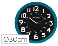 Reloj q-connect de pared plastico oficina redondo 30 cm color azul y esfera color negro