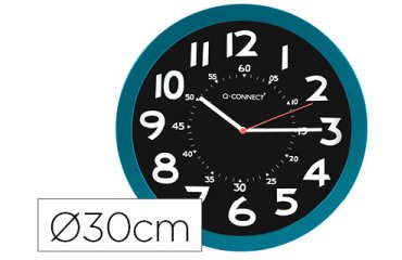 Reloj q-connect de pared plastico oficina redondo 30 cm color azul y esfera color negro