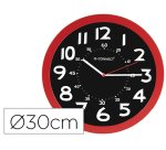 Reloj q-connect de pared plastico oficina redondo 30 cm color rojo y esfera color negro