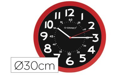 Reloj q-connect de pared plastico oficina redondo 30 cm color rojo y esfera color negro