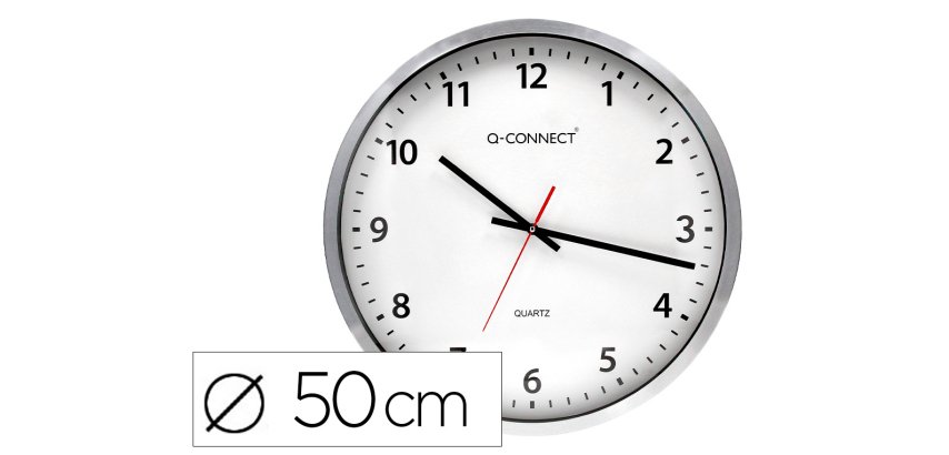 Reloj q-connect de pared plastico oficina redondo 50 cm marco cromado