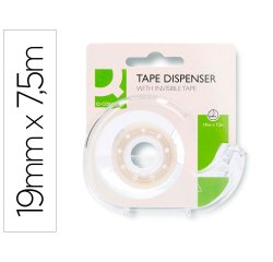 Cinta adhesiva q-connect invisible 7,5 mt x 19 mm con portarrollo en blister