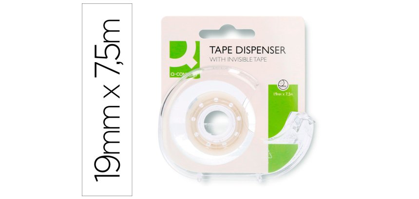 Cinta adhesiva q-connect invisible 7,5 m x 19 mm con portarrollo en blister