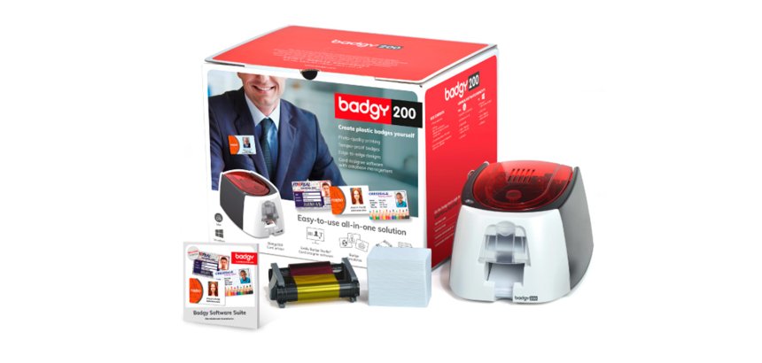 Impresora de tarjeta badgy 200 incluye cinta 100 tarjetas y programa edicion badge studio+