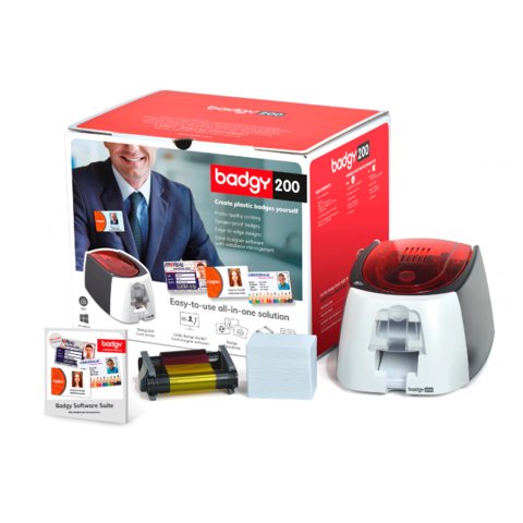 Impresora de tarjeta badgy 200 incluye cinta 100 tarjetas y programa edicion badge studio+