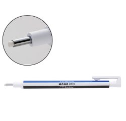Portagomas tombow mono zero con clip goma redonda 2,3 mm diametro color azul blanco y negro