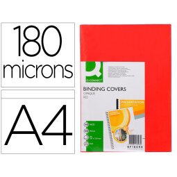 Cubiertas para encuadernar Q-connect PVC A4 opaca rojo 180 micras -Paquete de 100 unidades