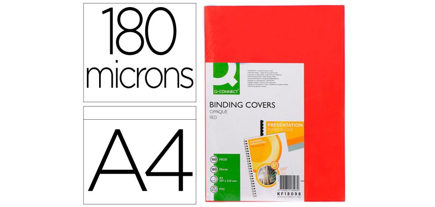 Cubiertas para encuadernar Q-connect PVC A4 opaca rojo 180 micras -Paquete de 100 unidades
