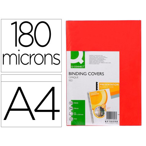 Cubiertas para encuadernar Q-connect PVC A4 opaca rojo 180 micras -Paquete de 100 unidades