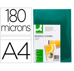 Cubiertas para encuadernar Q-connect PVC A4 opaca verde 180 micras - Paquete de 100 unidades