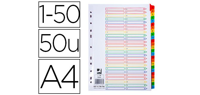 Separador numerico q-connect carton 1-50 juego de 50 separadores din a4 multitaladro