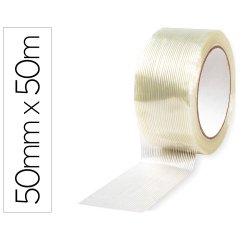 Cinta adhesiva monofilamentos transparente q-connect 50 m x 50 mm 