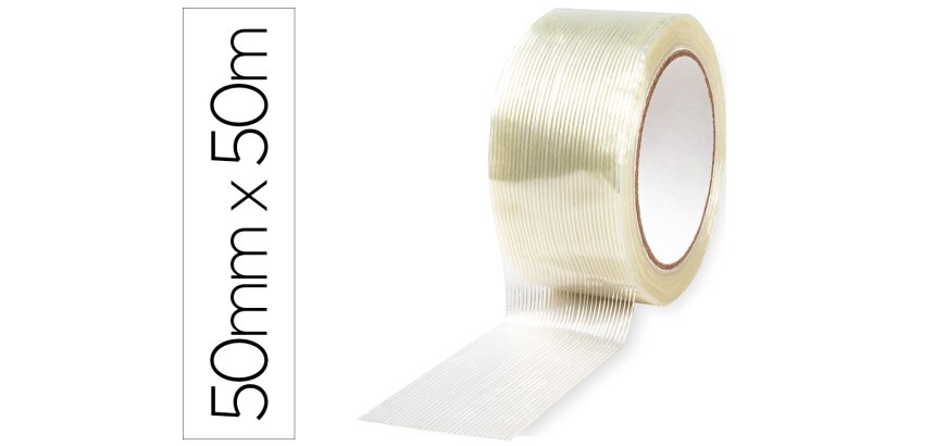 Cinta adhesiva monofilamentos transparente q-connect 50 m x 50 mm 