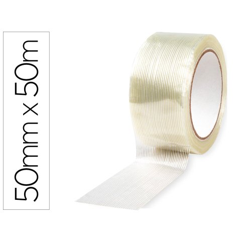 Cinta adhesiva monofilamentos transparente q-connect 50 m x 50 mm
