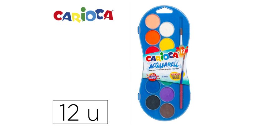 Acuarela carioca 12 colores con pincel estuche de plastico