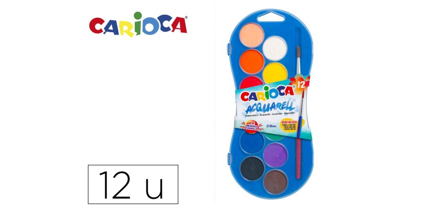 Acuarela carioca 12 colores con pincel estuche de plastico