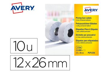 Etiqueta avery 1 linea adhesivo permanente 26x12 mm blanca rollo 1500 unidades caja de 10 unidades