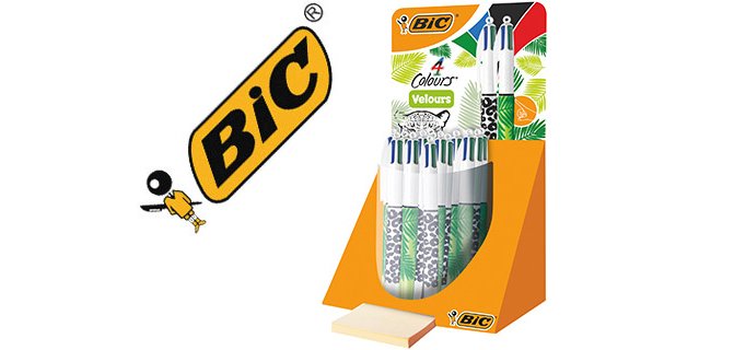 Boligrafo bic cuatro colores velours expositor de 30 unidades surtidas 230x125x149 mm