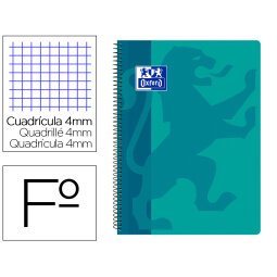 Cuaderno espiral oxford school classic tapa polipropileno folio 80 hojas cuadro 4 mm con margen aqua