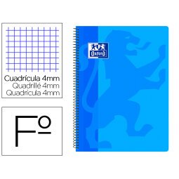 Cuaderno espiral oxford school classic tapa polipropileno folio 80 hojas cuadro 4 mm con margen azul