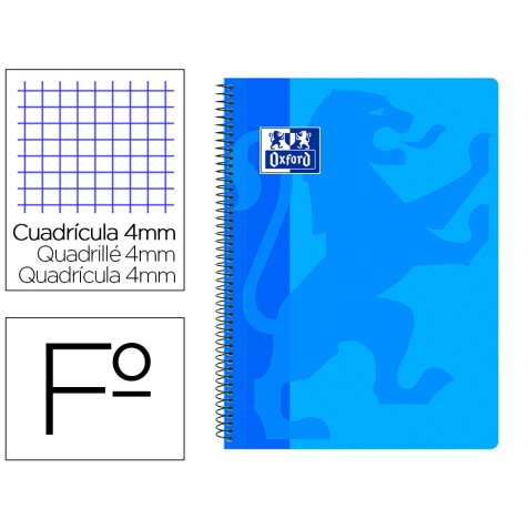 Cuaderno espiral oxford school classic tapa polipropileno folio 80 hojas cuadro 4 mm con margen azul