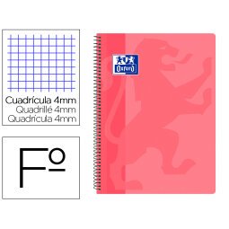 Cuaderno espiral oxford school classic tapa polipropileno folio 80 hojas cuadro 4 mm con margen rosa