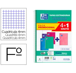 Cuaderno espiral oxford tapa extradura folio 80 hojas cuadro 4 mm con pizarra blancapack 4+1 colores tendencia