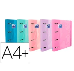 Carpeta con recambio oxford europeanbinder touch pastel 4 anillas 35 mm din a4+ tapa extradura con gomilla colores
