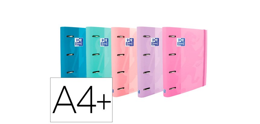 Carpeta con recambio oxford europeanbinder touch pastel 4 anillas 35 mm din a4+ tapa extradura con gomilla colores