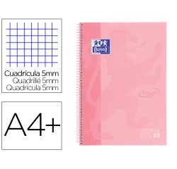 Cuaderno espiral oxford ebook 1 school touch te din a4+ 80 hojas cuadro 5 mm con margen flamingo pastel