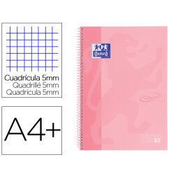 Cuaderno espiral oxford ebook 1 school touch te din a4+ 80 hojas cuadro 5 mm con margen flamingo pastel