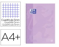 Cuaderno espiral oxford ebook 1 school touch te din a4+ 80 hojas cuadro 5 mm con margen malva pastel