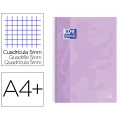 Cuaderno espiral oxford ebook 1 school touch te din a4+ 80 hojas cuadro 5 mm con margen malva pastel