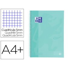 Cuaderno espiral oxford ebook 1 school touch te din a4+ 80 hojas cuadro 5 mm con margen mint pastel