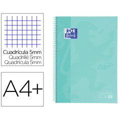 Cuaderno espiral oxford ebook 1 school touch te din a4+ 80 hojas cuadro 5 mm con margen mint pastel